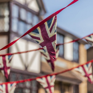 Union Jack Bunting made from 100% cotton and is machine washable at 30° Each piece is 5 m total length with 3 m of flags
