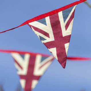 Union Jack Bunting made from 100% cotton and is machine washable at 30° Each piece is 5 m total length with 3 m of flags