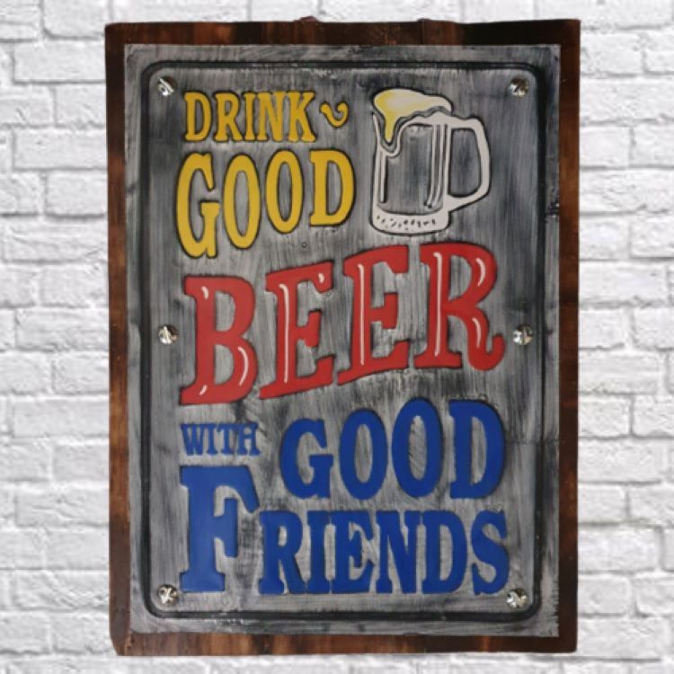 Sign Good Shot Drink Good Beer With Good Friends Wooden and Tin Sign Board