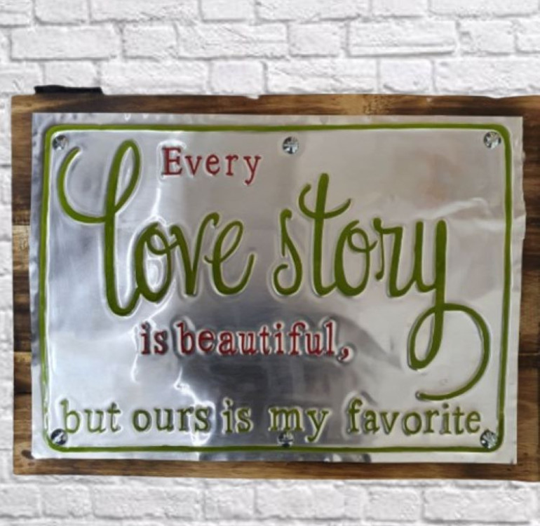 Love story wooden and tin sign board