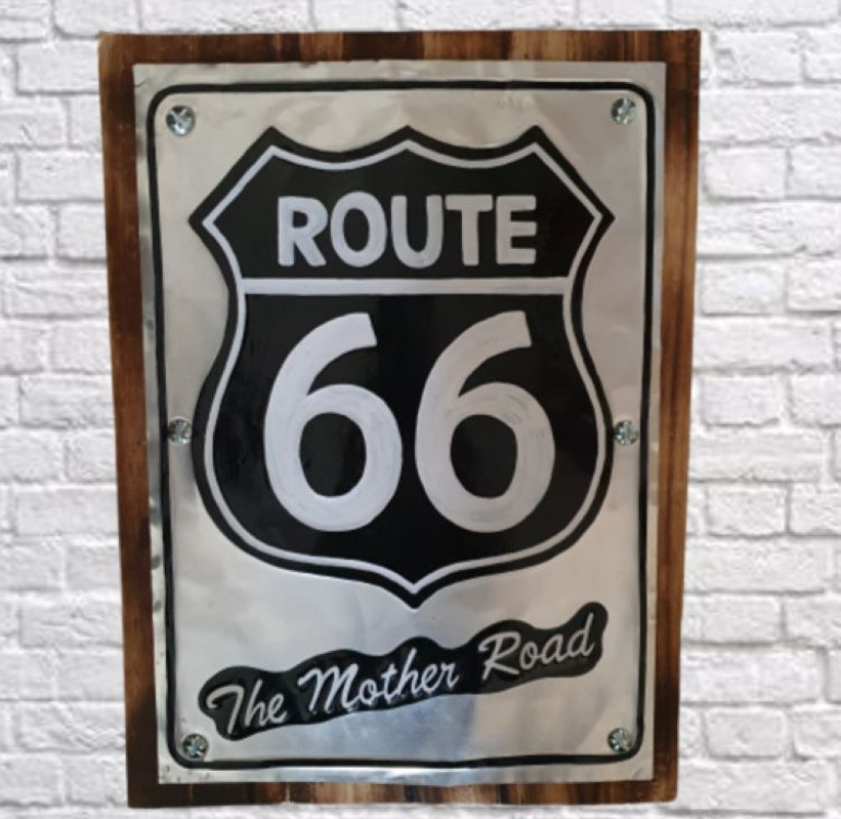 Wood and tin art Route 66 The Mother Road
