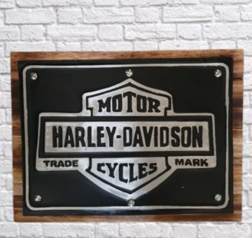 Wood and tin art Harley Davidson Motorcycle Trade Mark