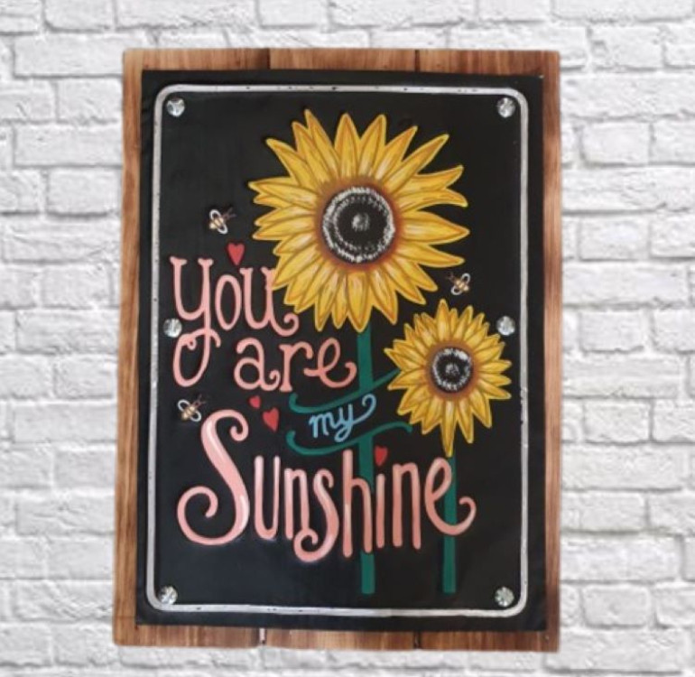 Wood and tin embossed hanging art, you are my sunshine
