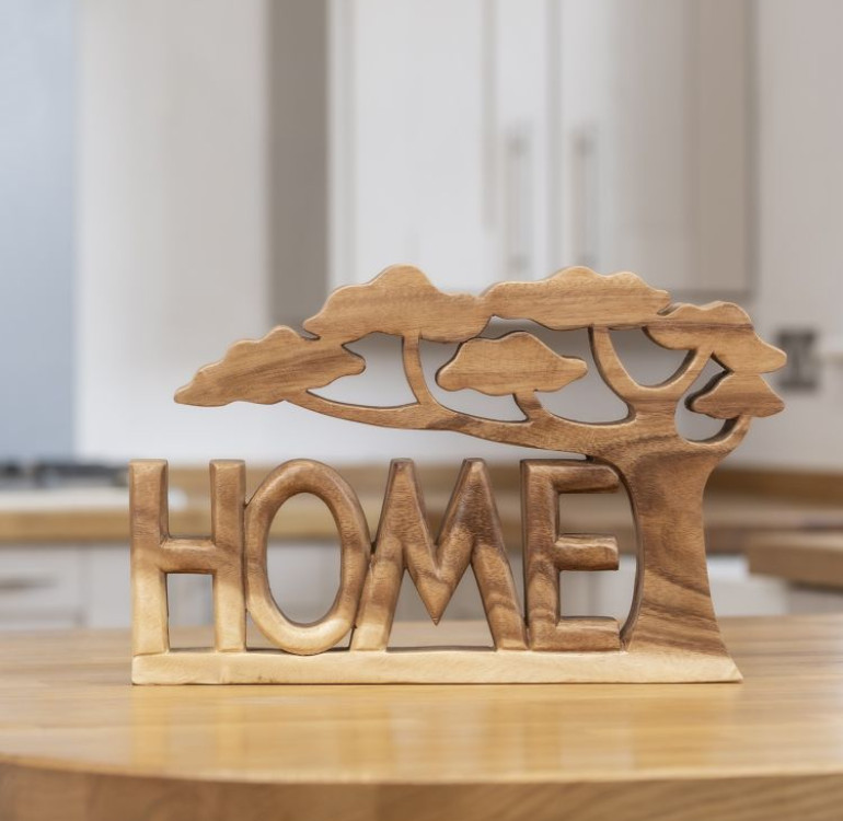 Carved Wooden Word Art Home