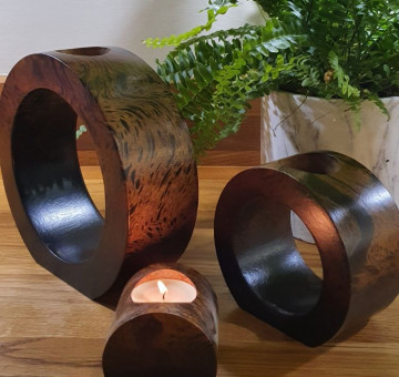handcrafted candle holder wood swirl circle design