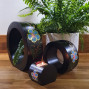 Hand Crafted wooden Blue Flower design set of candle holders