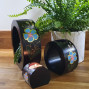 Hand Crafted wooden Blue Flower design set of candle holders
