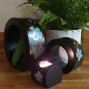 Hand Crafted wooden Blue Flower design set of candle holders