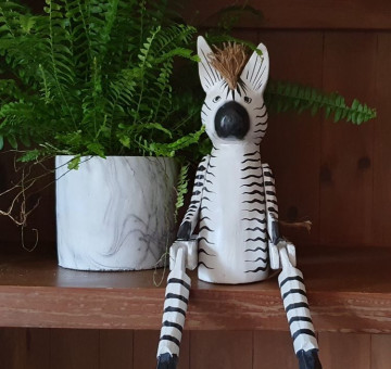 hand carved wooden shelf puppet Zebra