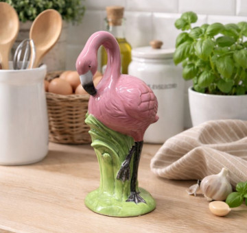 Hand Carved Wooden shelf puppet pink flamingo