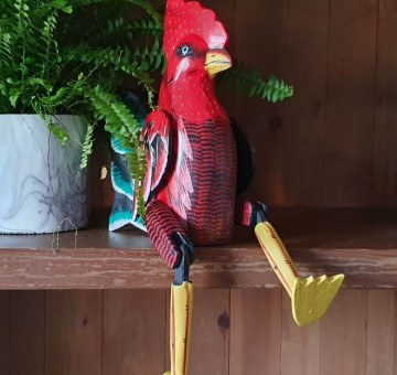 Hand Carved Shelf Puppet Red Chicken