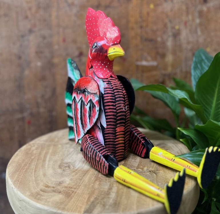 Hand Carved Shelf Puppet Red Chicken