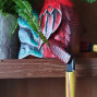 hand carved wooden shelf puppet red chicken