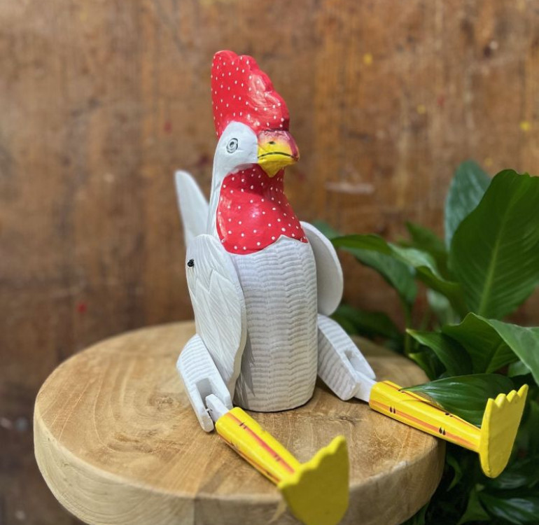 Hand Carved shelf puppet white chicken