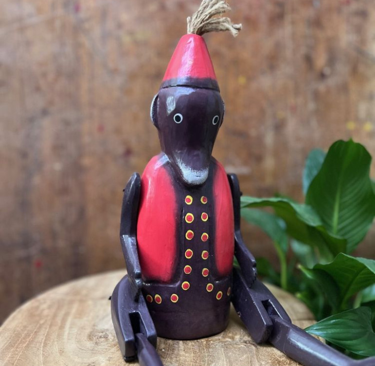 Hand carved wooden shelf puppet monkey