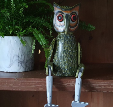 hand carved shelf puppet owl