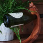 wooden hand carved curved balancing wine bottle holder cat design