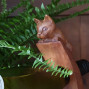 wooden hand carved curved balancing wine bottle holder cat design