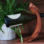 wooden hand carved curved balancing wine bottle holder cat design