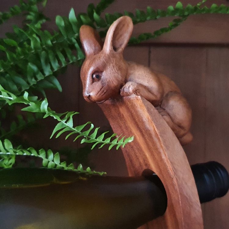Wine Rabbit Shape Hand Carved Curved Wine Bottle Holder Rabbit