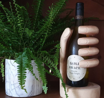Hand carved suar wood hand wine bottle holder stand