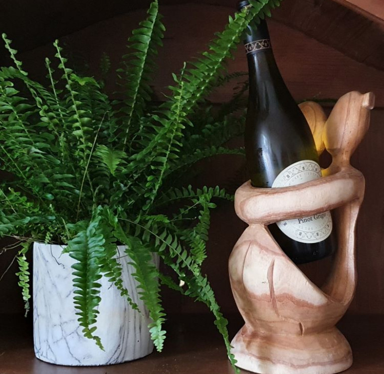 Hand Carved Suar Wood Kissing Couple Wine Bottle Holder