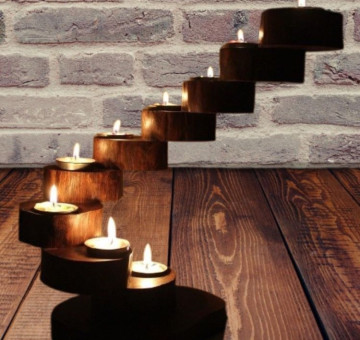 hand carved natural and dark finish teak candle t-light holders