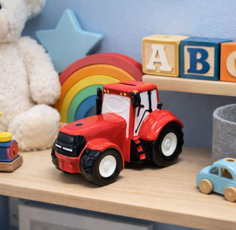 Ceramic Red Tractor Money Box
