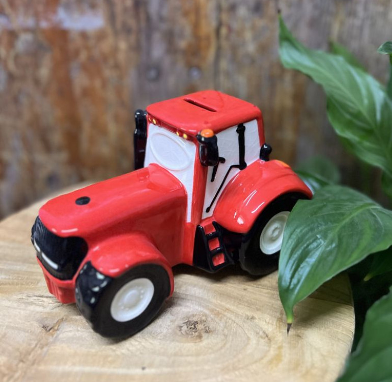 Ceramic Red Tractor Money Box