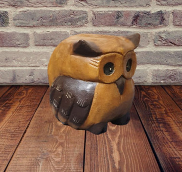 hand carved chunky wooden owl