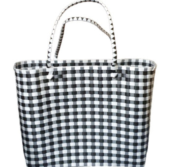 Black and white recycled plastic weave bag