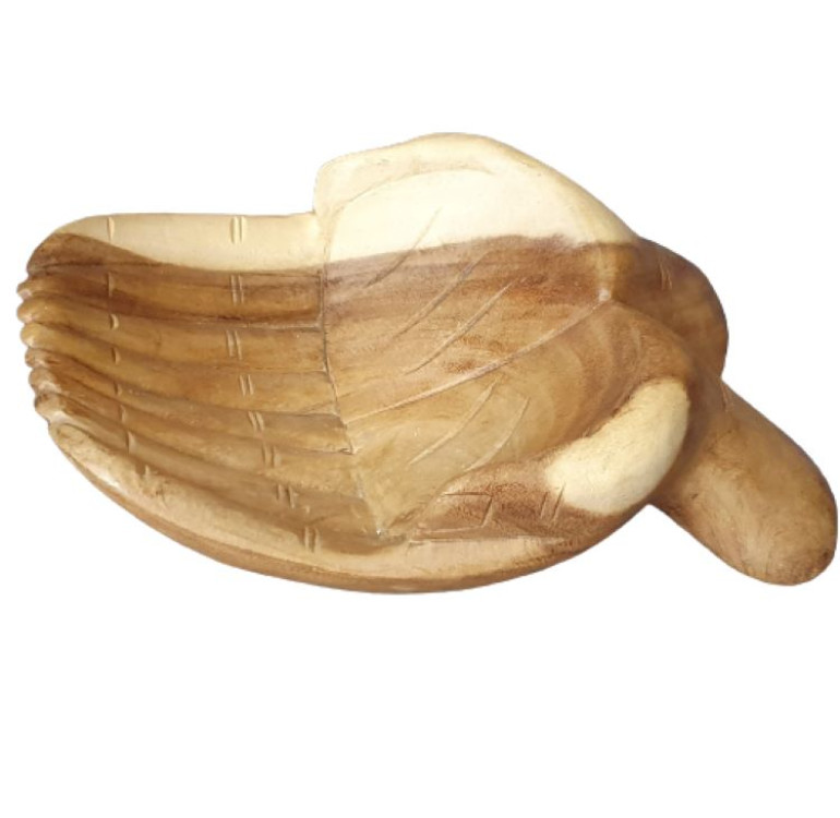Xlarge hand carved wooden bowl in the shape of 2 hands placed together