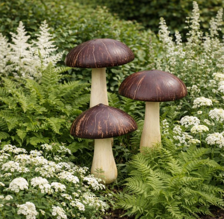 a set of 3 coconut mushrooms
