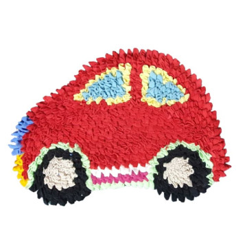 a small red car mat , rug made from fleece, soft to the touch