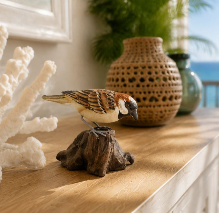 hand Carved and hand painted Sparrow