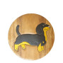 A hand painted wooden stool with a dachshund on the top