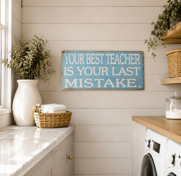 a teachers wooden painted sign Your best teacher is your last mistake. A great teacher gift