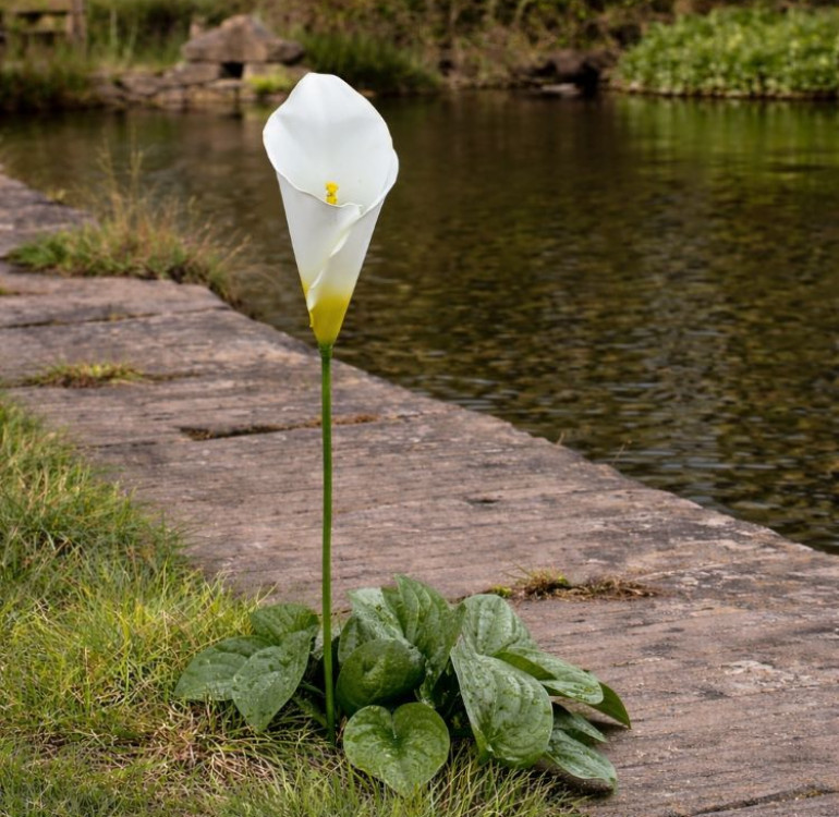 an image of a single stem metal white lily flower ornament