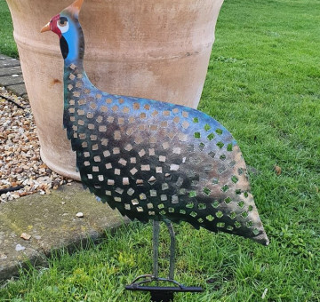 An image of a hand crafted metal Guinea Fowl sculpture
