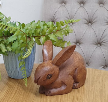 An image of a wooden rabbit ornament