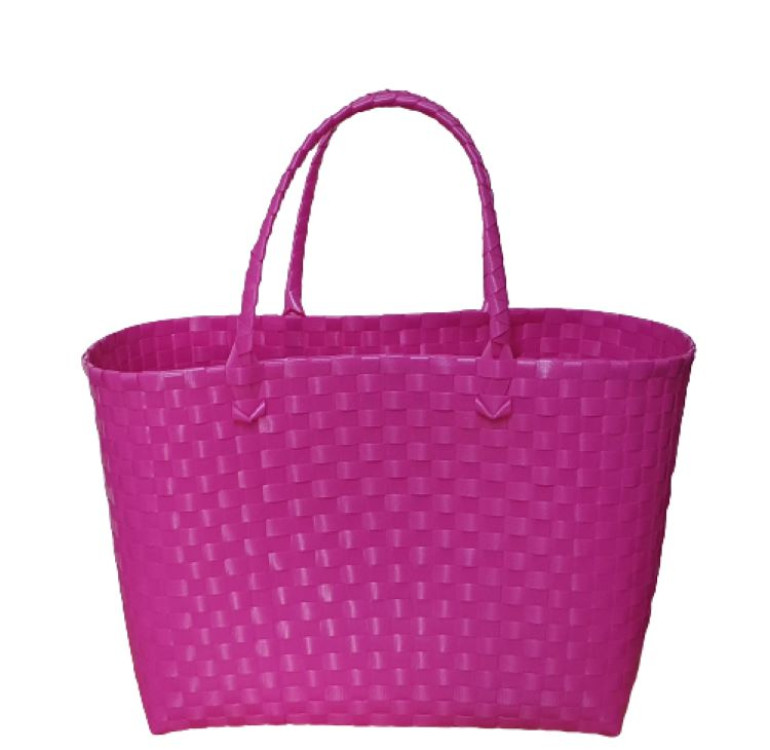 Bright Pink Recycled Plastic Hand Woven Tote Bag