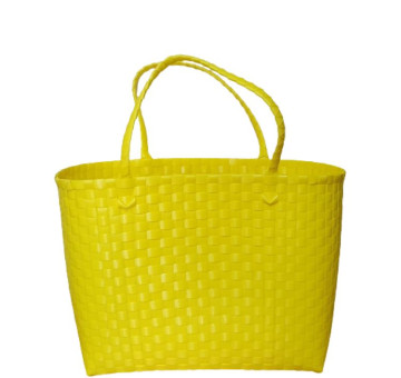 bright yellow recycled plastic hand woven tote bag
