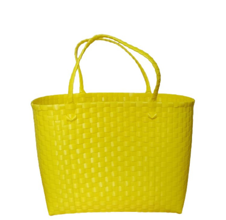 bright yellow recycled plastic hand woven tote bag