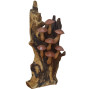 a hand carved wooden mushroom sculpture, 7 hand carved mushrooms placed on a natural piece of jempinis wood