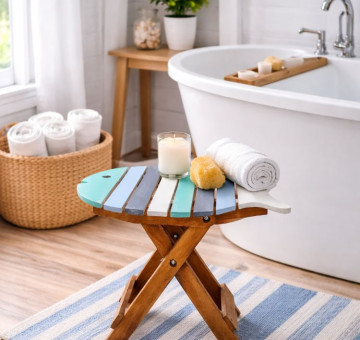 a wooden handmade fish theme side table.
