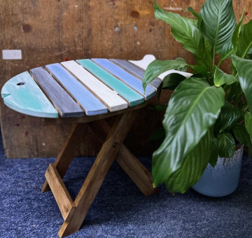 a wooden handmade fish theme side table.