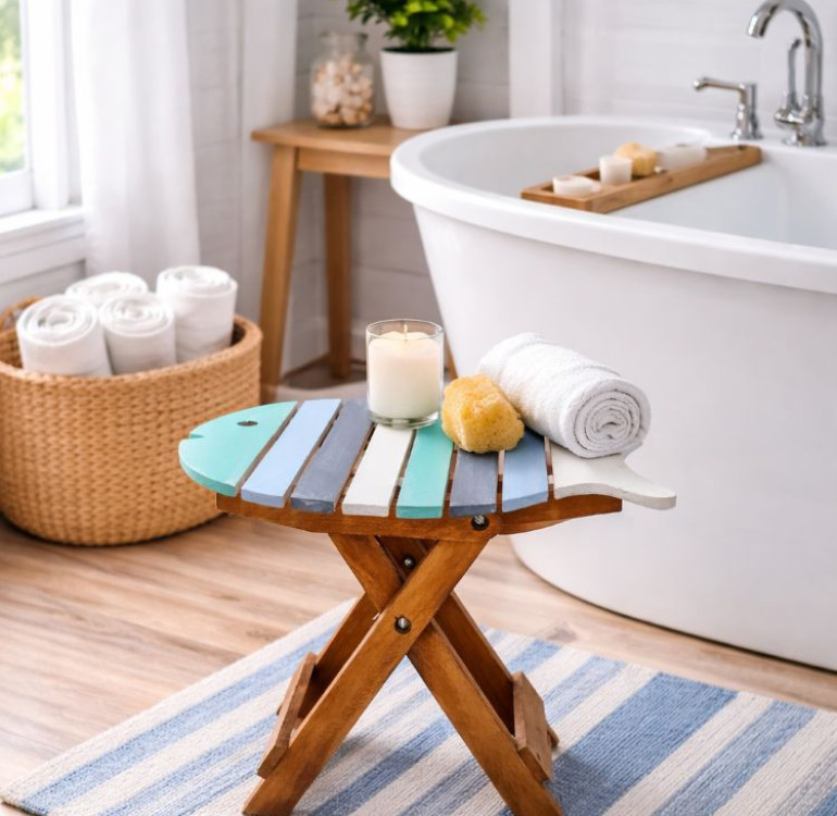 a wooden handmade fish theme side table.
