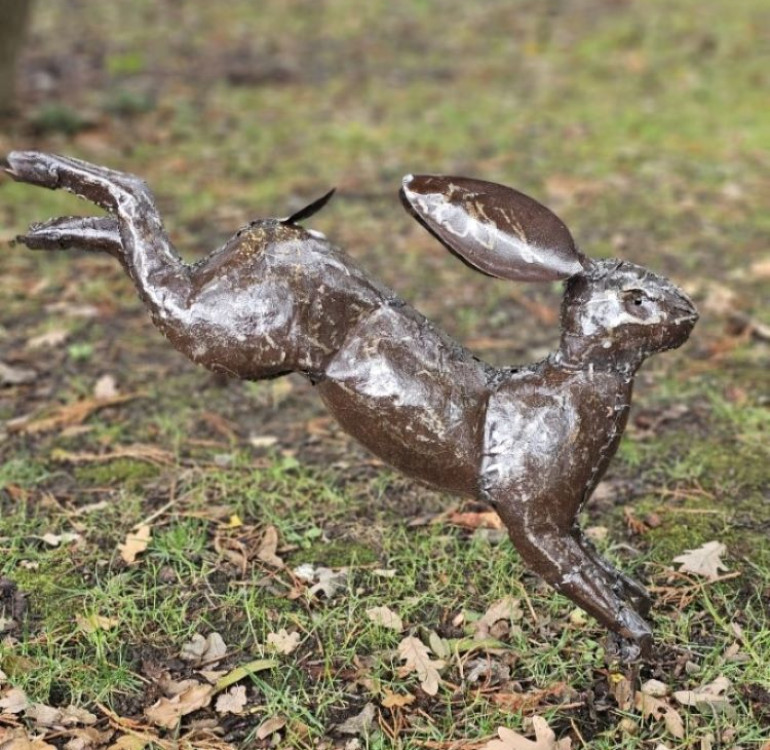 Hand Crafted Metal Springing Hare