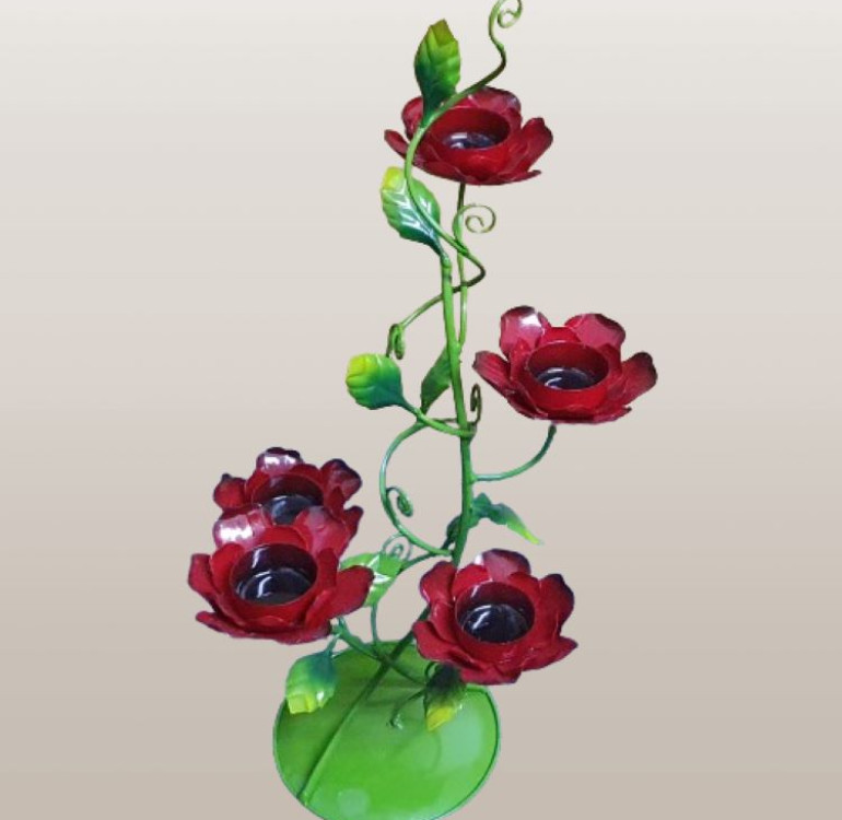 a handcrafted metal red rose with 5 tiers for T-Lights centrepiece, very romantic gift