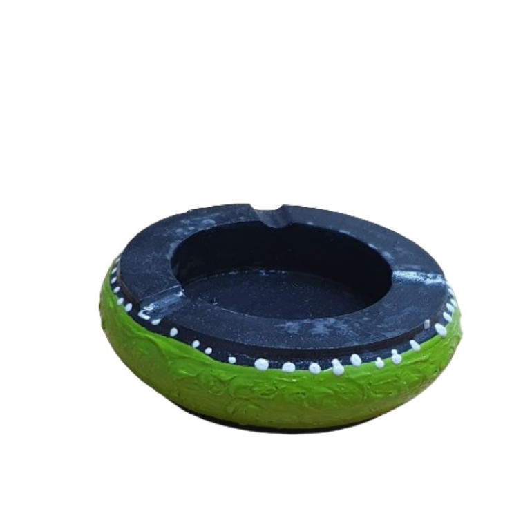 Handmade green round lightweight wooden ashtray